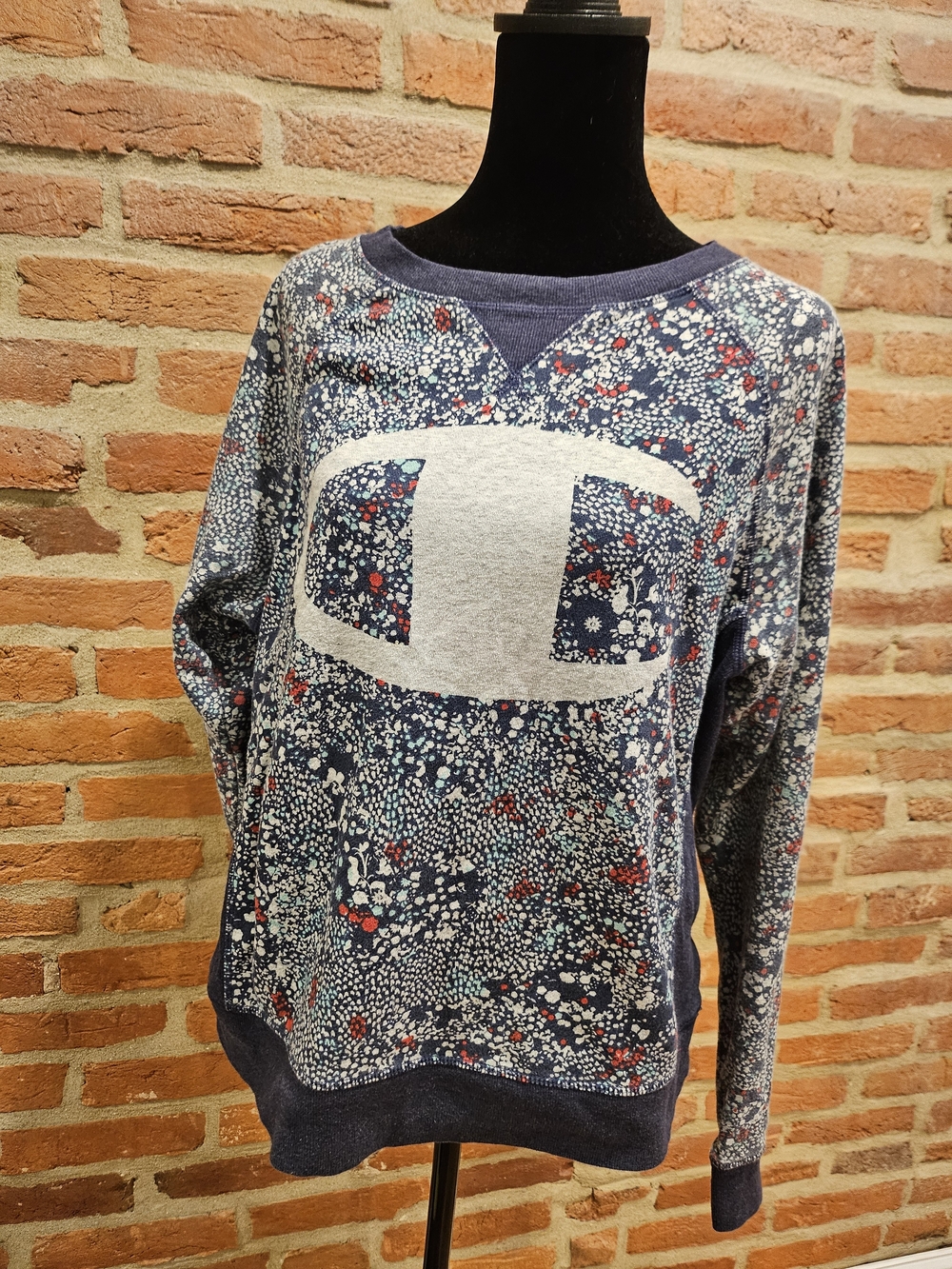 Champion Navy Floral Logo Pullover Sweatshirt